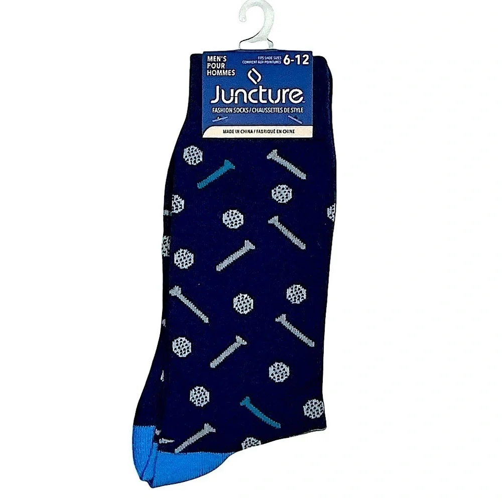 Golf Crew Socks Mens Novelty Funny Print Blue Unisex OS Shoe Size 6-12